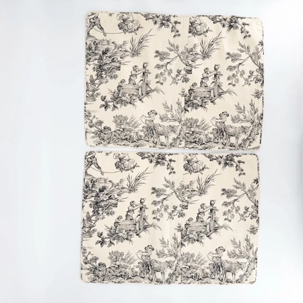 Set 2 Country Curtains French Country Toile Pillow Shams Standard Ivory/Black